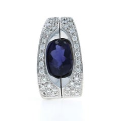 White Gold Tanzanite Diamond Omega Slide Pendant 18k Buff top oval 2.29ctw