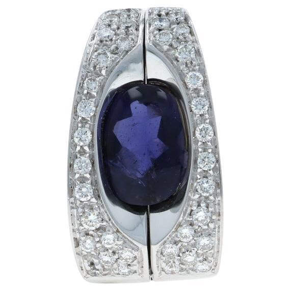 Ciondolo a scorrimento Omega con diamante e tanzanite in oro bianco 18k Buff top oval 2.29ctw in vendita