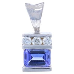 Pendentif en or blanc Tanzanite Diamant - 18k Emeraude .80ctw Est-Ouest