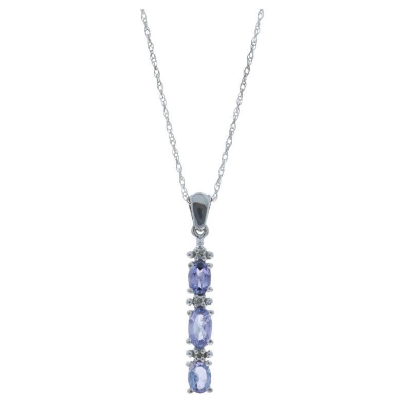 Collana con diamante e tanzanite in oro bianco da 18" - 10k Oval 3.80ctw