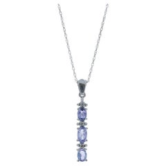 Collana con diamante e tanzanite in oro bianco da 18" - 10k Oval 3.80ctw