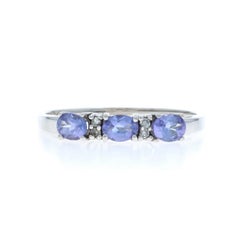 White Gold Tanzanite Diamond Ring - 10k Oval .47ctw Three-Stone