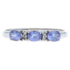White Gold Tanzanite Diamond Ring - 10k Oval .47ctw Three-Stone