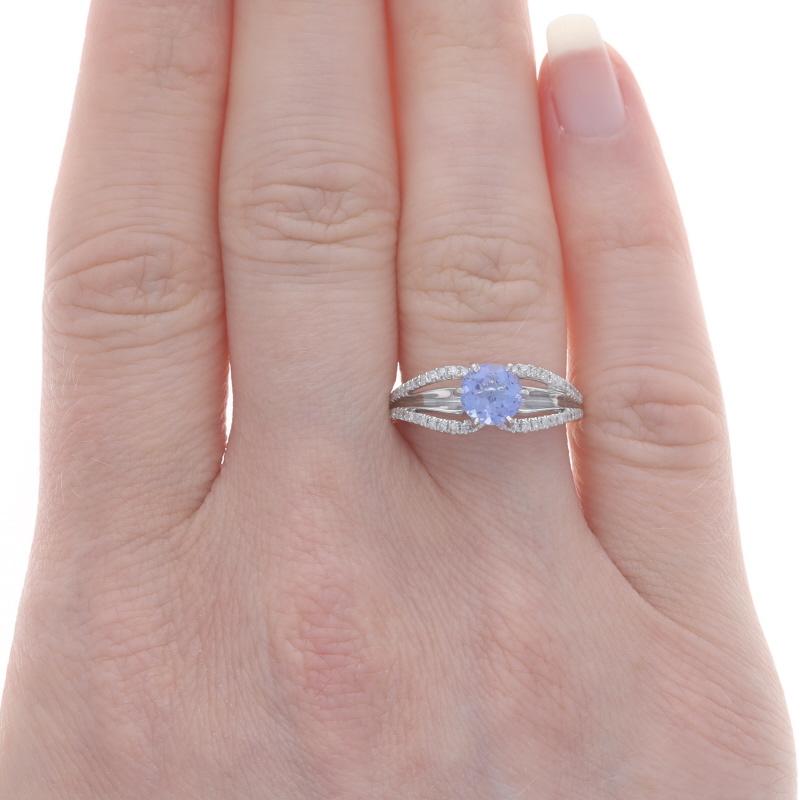 Round Cut White Gold Tanzanite Diamond Ring - 10k Round .91ctw Engagement For Sale