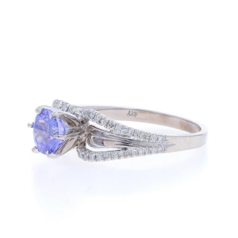 White Gold Tanzanite Diamond Ring - 10k Round .91ctw Engagement In Excellent Condition For Sale In Greensboro, NC