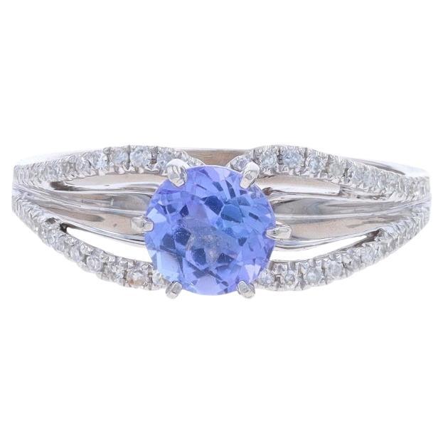 White Gold Tanzanite Diamond Ring - 10k Round .91ctw Engagement