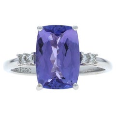White Gold Tanzanite Diamond Ring - 14k Cushion 3.10ctw