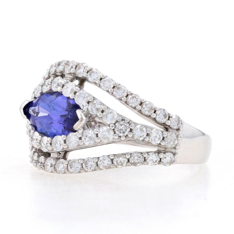 Marquise Cut White Gold Tanzanite & Diamond Ring - 14k Marquise 2.90ctw East-West Halo Size 8 For Sale