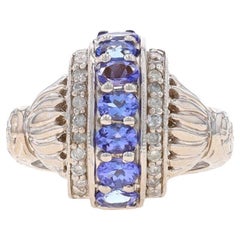 White Gold Tanzanite & Diamond Ring - 14k Oval 1.41ctw Seven-Stone Sz 8