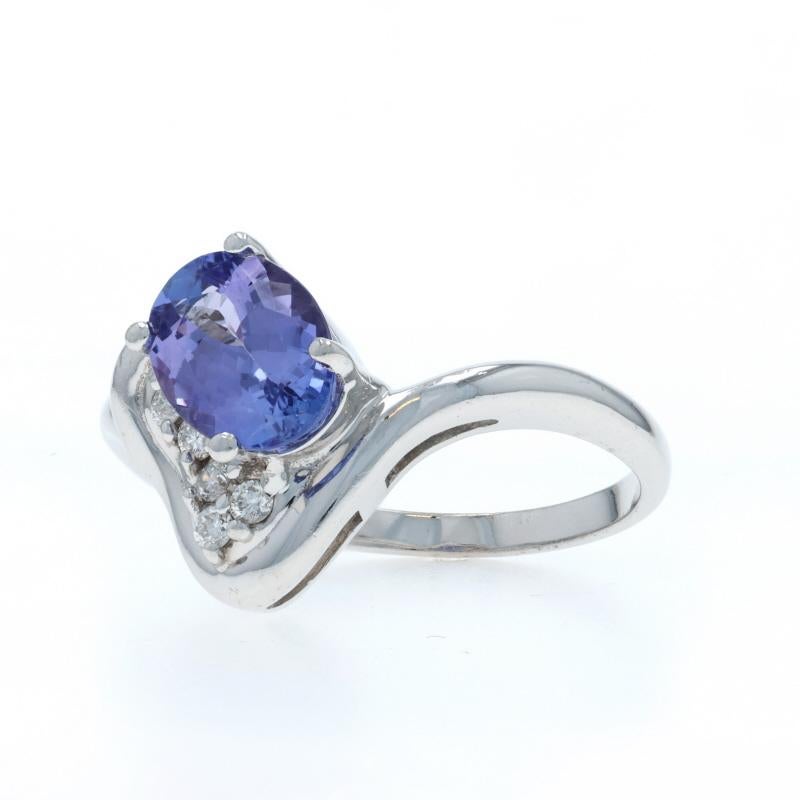 White Gold Tanzanite Diamond Ring - 14k Oval 1.68ctw In Excellent Condition For Sale In Greensboro, NC