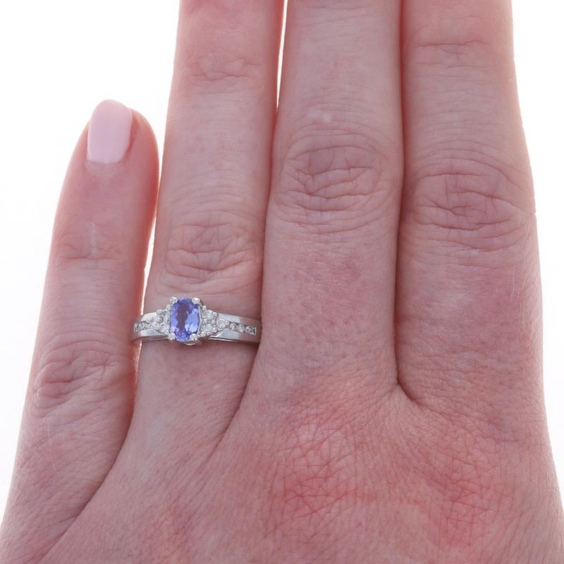 Oval Cut White Gold Tanzanite Diamond Ring - 14k Oval .62ctw For Sale