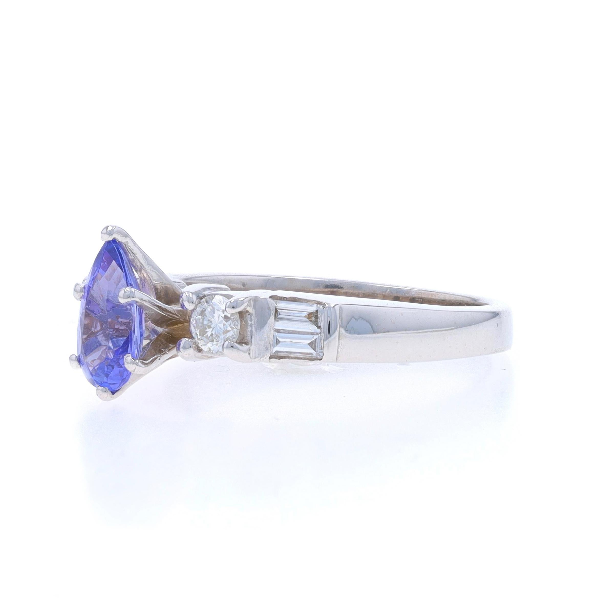 White Gold Tanzanite Diamond Ring - 14k Pear 1.26ctw Engagement In Excellent Condition For Sale In Greensboro, NC