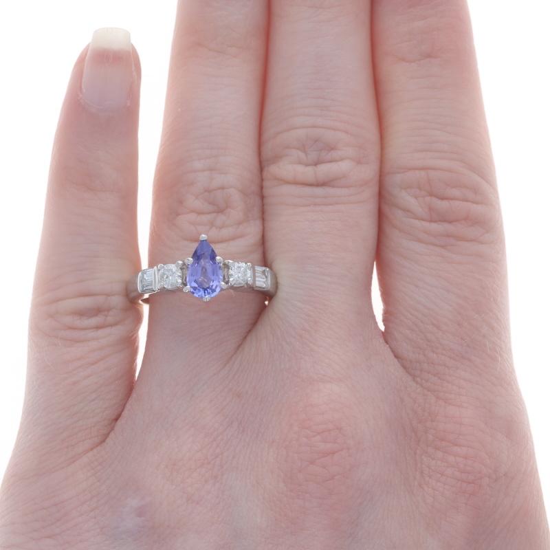 Women's White Gold Tanzanite Diamond Ring - 14k Pear 1.26ctw Engagement For Sale