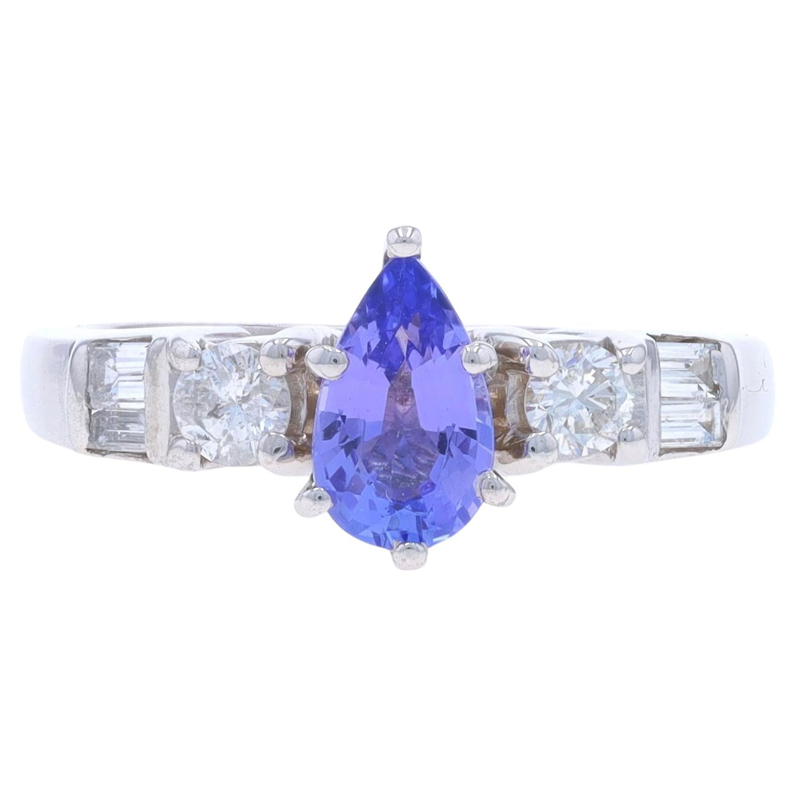 White Gold Tanzanite Diamond Ring - 14k Pear 1.26ctw Engagement For Sale