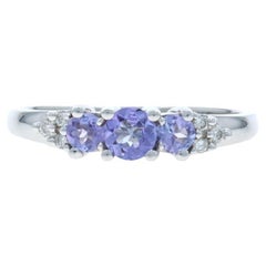 White Gold Tanzanite Diamond Ring - 14k Round .49ctw Three-Stone