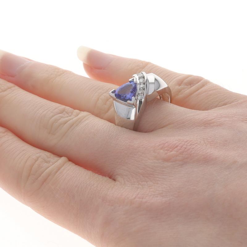 White Gold Tanzanite & Diamond Ring - 14k Trillion 1.65ctw Bypass In Good Condition For Sale In Greensboro, NC