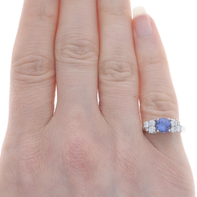 Round Cut White Gold Tanzanite Diamond Ring - 18k Round 1.26ctw For Sale