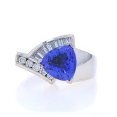 White Gold Tanzanite Diamond Ring - 18k Trillion 3.17ctw