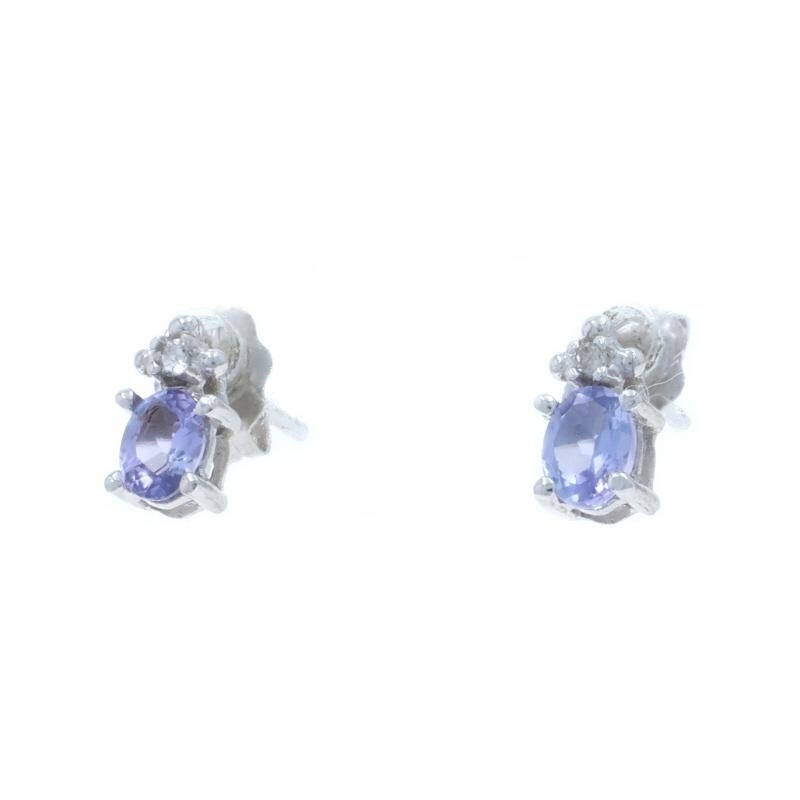 Taglio ovale Orecchini con diamante e tanzanite in oro bianco - 10k Oval 2.30ctw Pierced in vendita