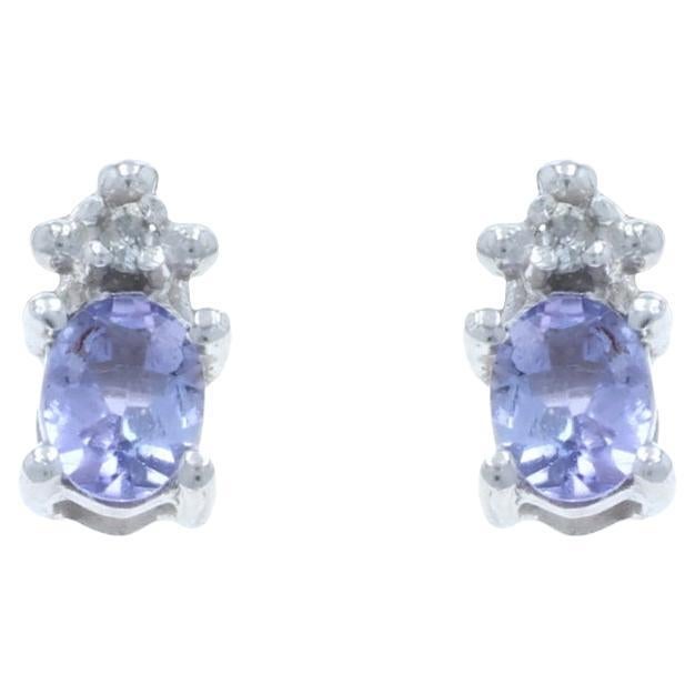 Orecchini con diamante e tanzanite in oro bianco - 10k Oval 2.30ctw Pierced