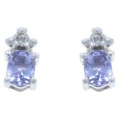 Orecchini con diamante e tanzanite in oro bianco - 10k Oval 2.30ctw Pierced