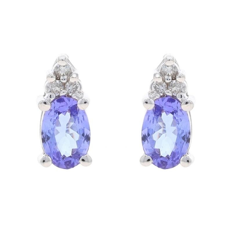 White Gold Tanzanite Diamond Stud Earrings - 14k Oval .84ctw Pierced
