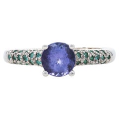White Gold Tanzanite Emerald & Diamond Engagement Ring, 18k Rnd 2.23ctw