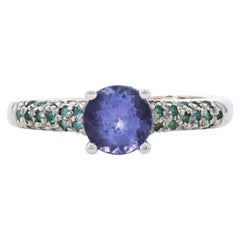Anello di fidanzamento in oro bianco con smeraldo e diamante tanzanite, 18k Rnd 2.23ctw