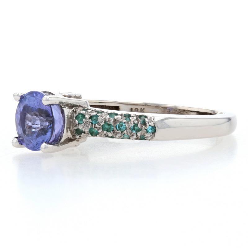 For Sale:  White Gold Tanzanite Emerald & Diamond Engagement Ring, 18k Rnd 2.23ctw 3