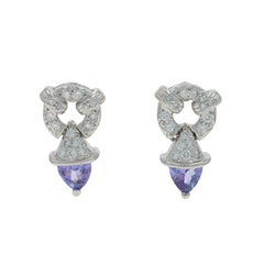 White Gold Tanzanite Short Drop Earrings - 18k Trillion .55ctw Pierced
