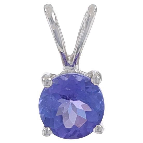 White Gold Tanzanite Solitaire Pendant - 14k Round .45ct For Sale