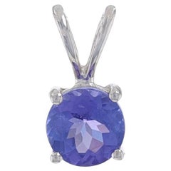 White Gold Tanzanite Solitaire Pendant - 14k Round .45ct