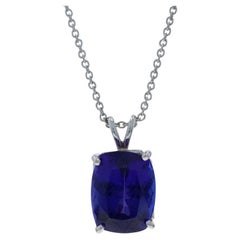 White Gold Tanzanite Solitaire Pendant Necklace 17" - 18k Cushion 15.32ct