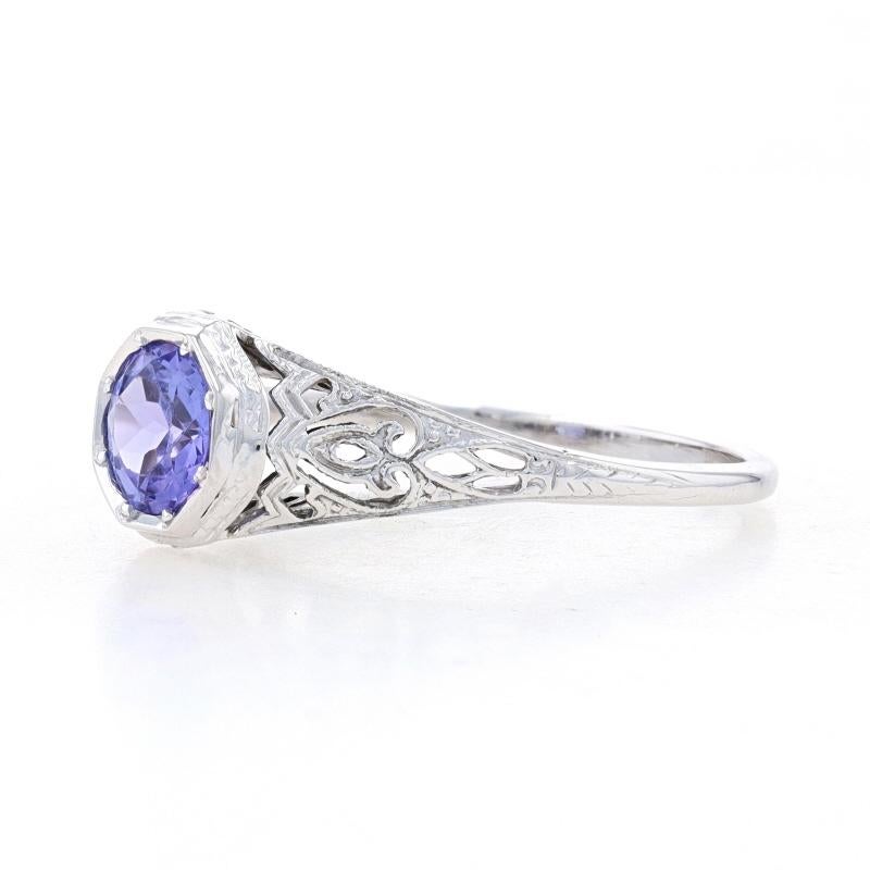 Weißgold Tansanit Solitär Ring 18k Rnd .80ctw Milgrain Filigraner Verlobungsring aus Weißgold (Rundschliff)