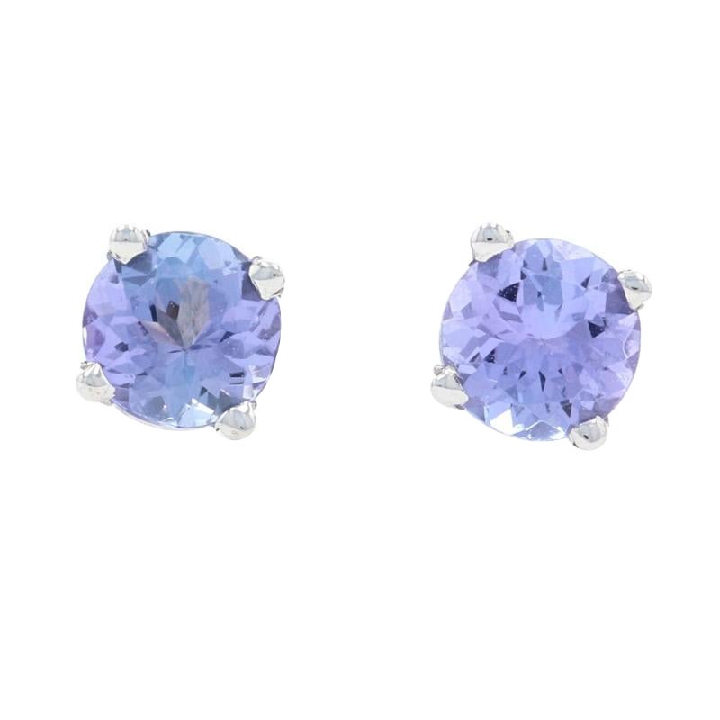 White Gold Tanzanite Stud Earrings, 14k Round Cut .68ctw Pierced