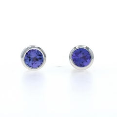 White Gold Tanzanite Stud Earrings - 18k Round .90ctw Pierced Screw-Ons