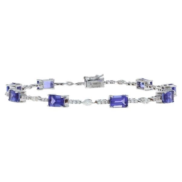 Bracelet en or blanc Tanzanites Diamond Link Bracelet 7" - 14k Emerald 9.08ctw en vente