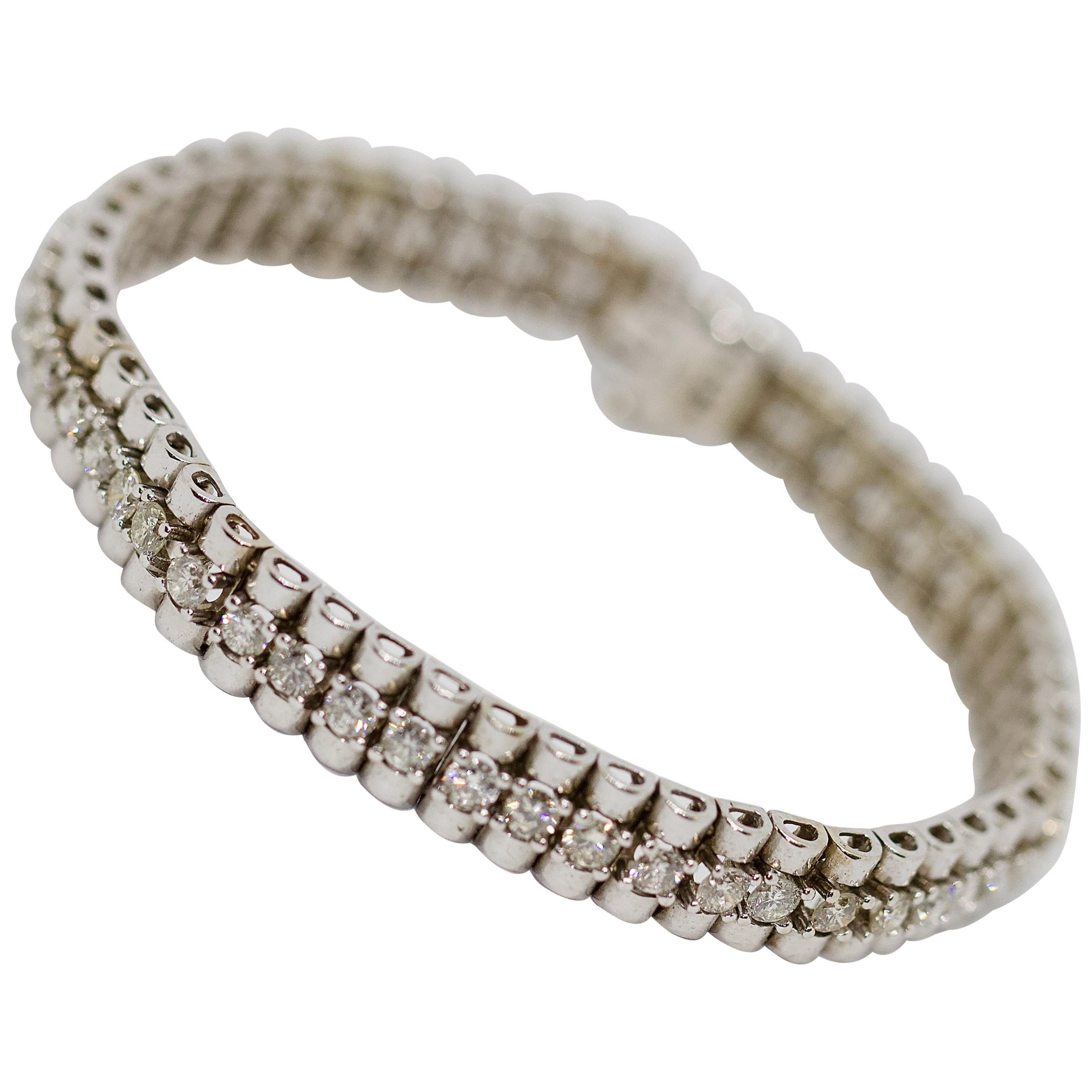 White Gold Tennis Bracelet, Set with 52 Round Diamonds, Total 5 Carat