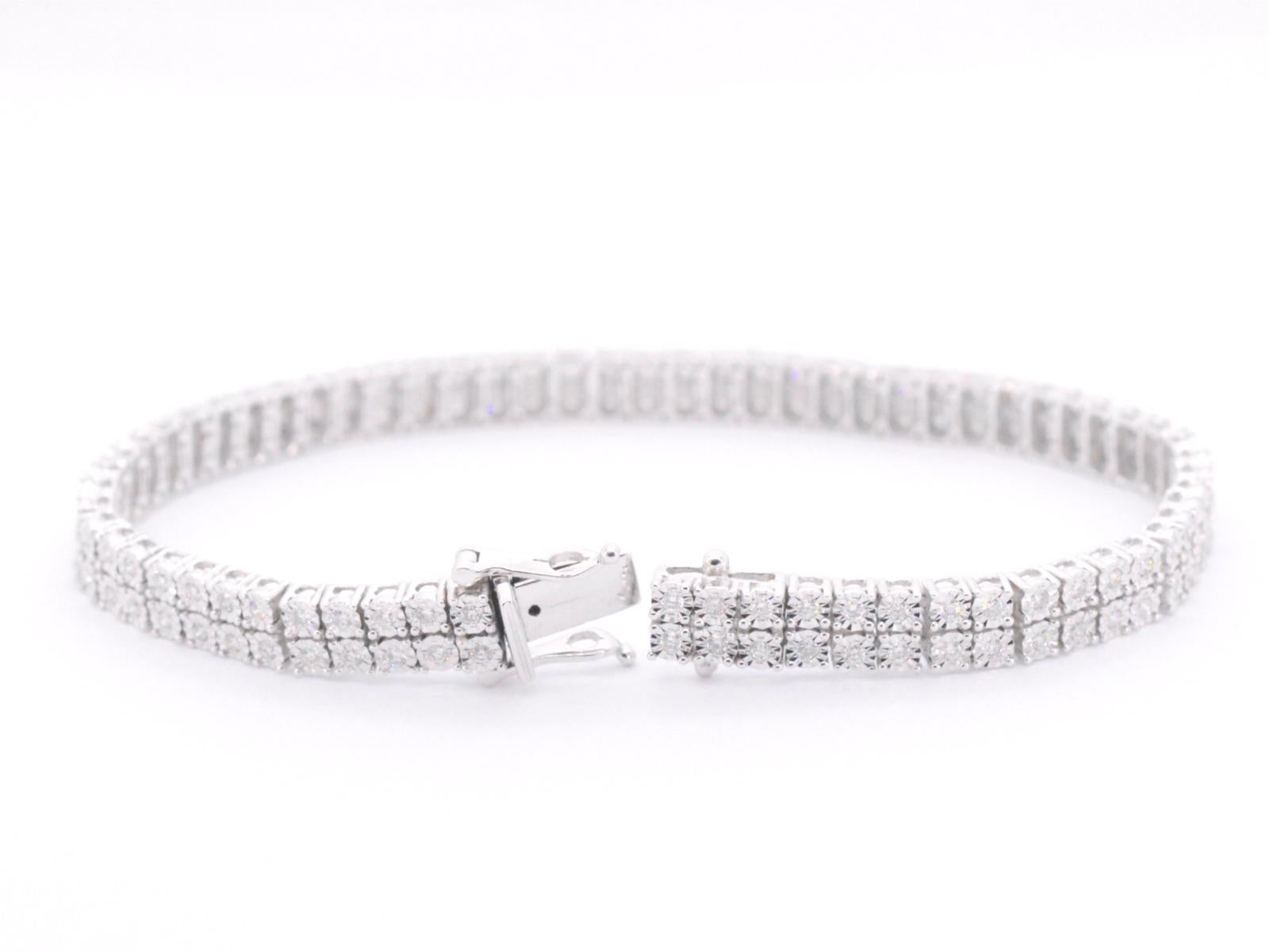 White Gold Tennis Bracelet with 2 Rows of Diamonds 1.50 Carat In New Condition For Sale In AMSTELVEEN, NH