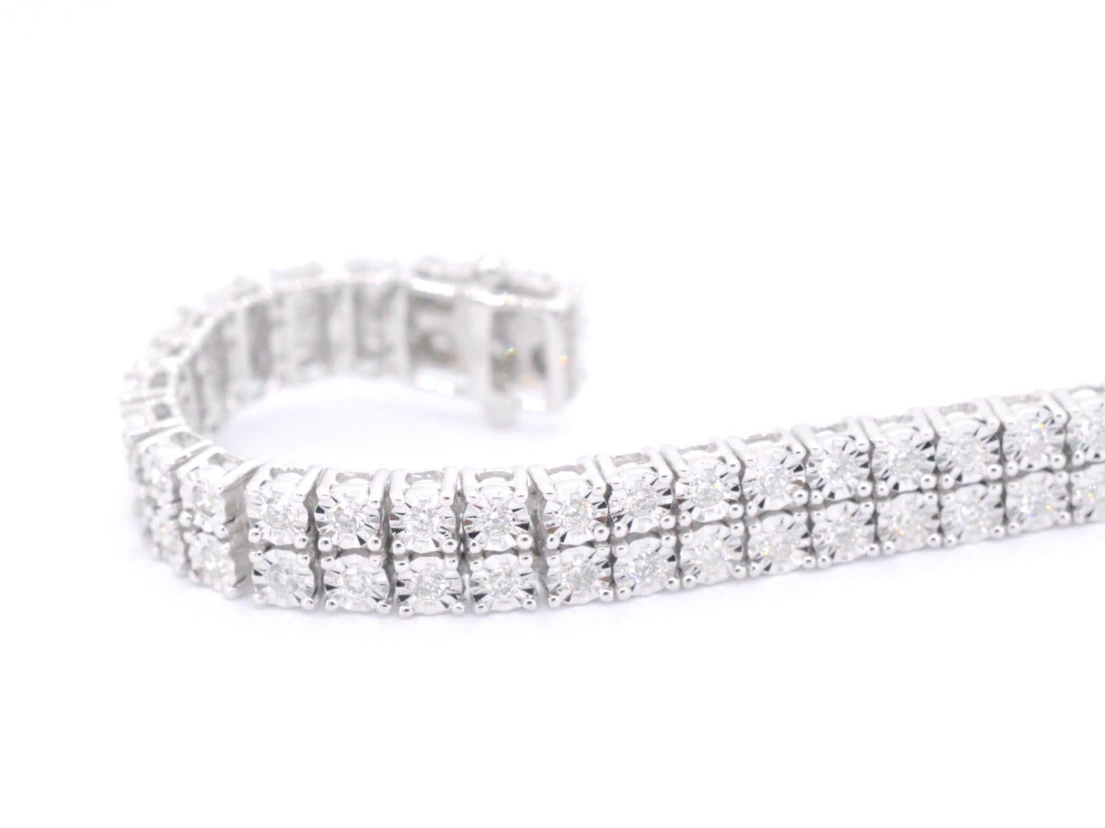 Women's White Gold Tennis Bracelet with 2 Rows of Diamonds 1.50 Carat For Sale