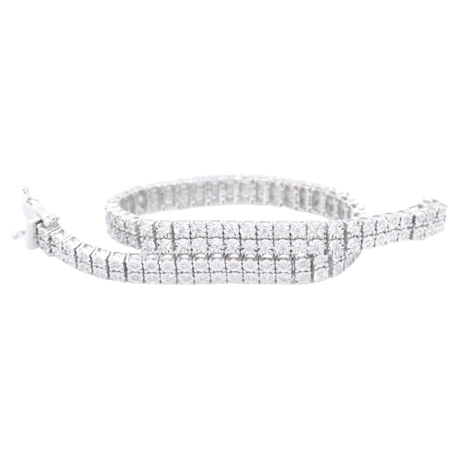 White Gold Tennis Bracelet with 2 Rows of Diamonds 1.50 Carat For Sale