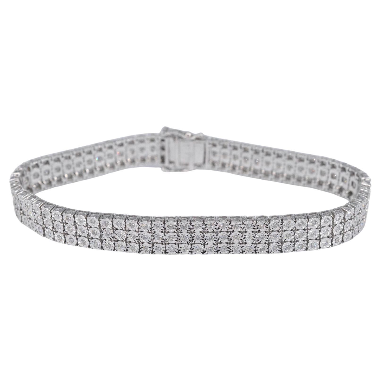 Bracelet tennis en or blanc avec 3 rangées de diamants, 2,25 carats