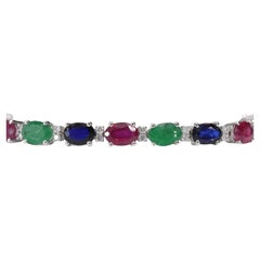 White Gold Tennis Bracelet with Diamonds and Sapphire, Ruby, Emerald