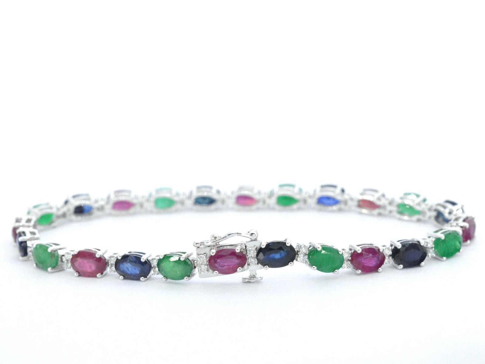 Contemporary White Gold Tennis Bracelet with Diamonds and Sapphire, Ruby, Emerald For Sale