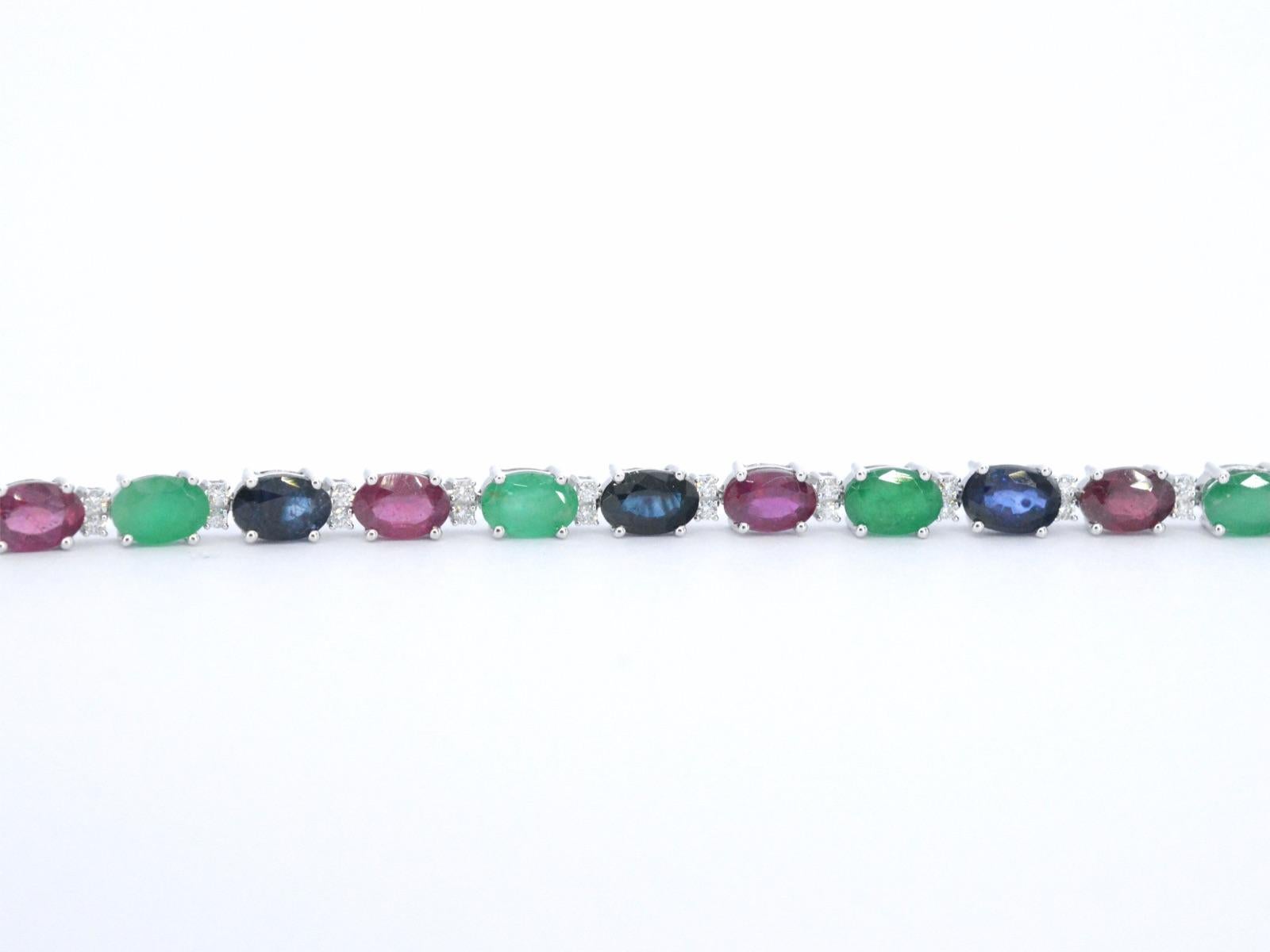 White Gold Tennis Bracelet with Diamonds and Sapphire, Ruby, Emerald In New Condition For Sale In AMSTELVEEN, NH