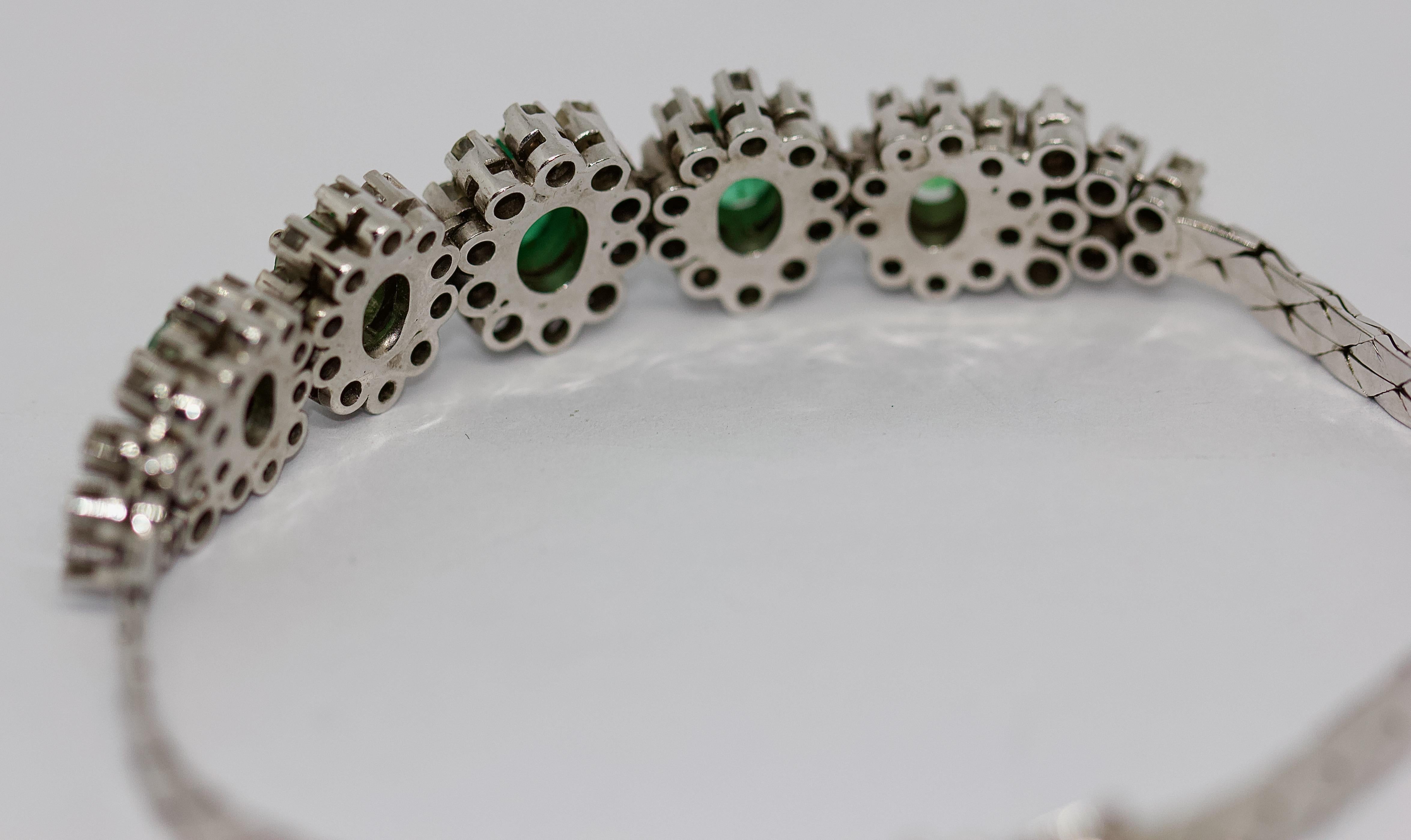 White Gold Tennis Bracelet with Emeralds and Diamonds For Sale 2