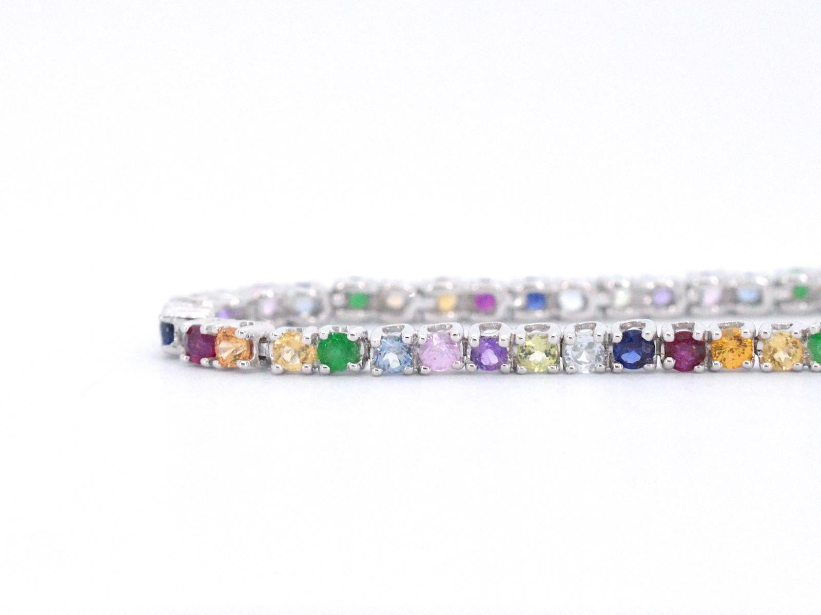 Contemporary White Gold Tennis Bracelet with Multi Color Gemstones For Sale