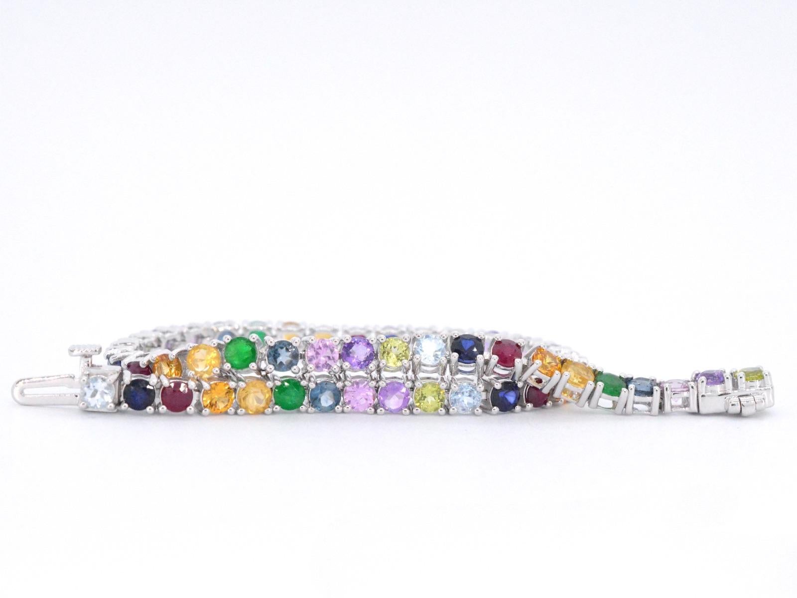 Brilliant Cut White Gold Tennis Bracelet with Multi Color Gemstones For Sale