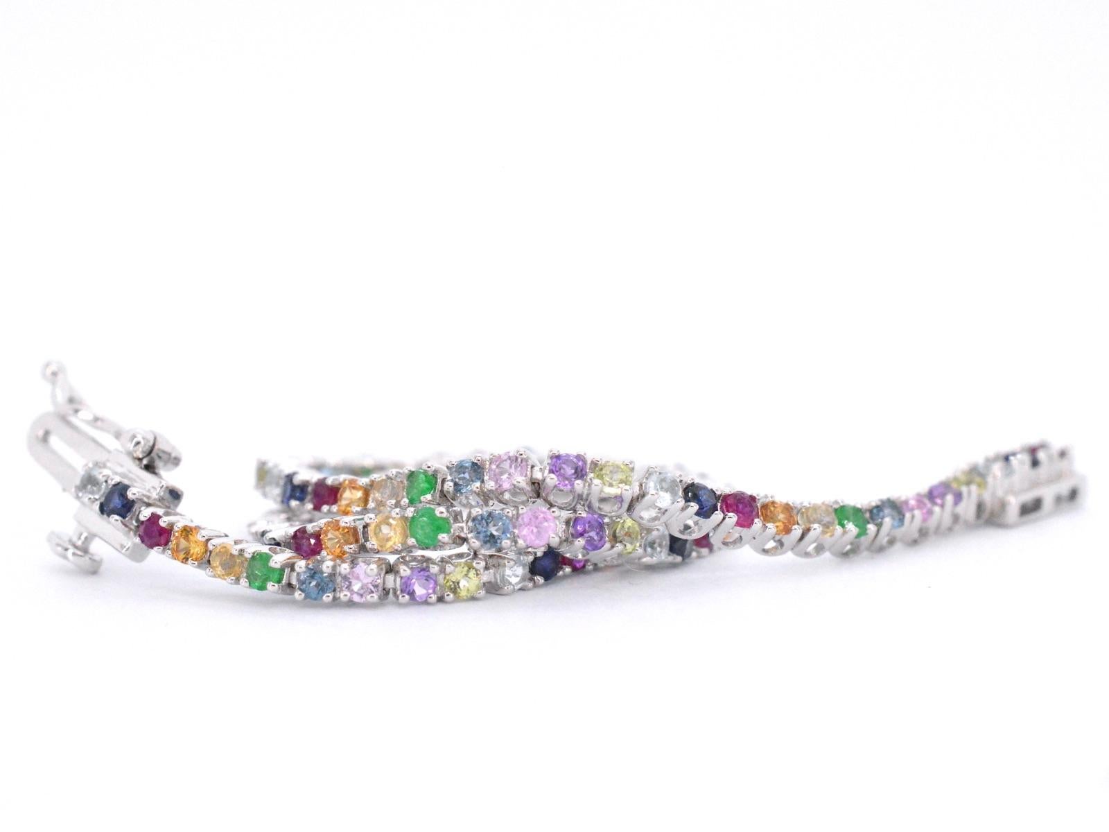 White Gold Tennis Bracelet with Multi Color Gemstones In New Condition For Sale In AMSTELVEEN, NH