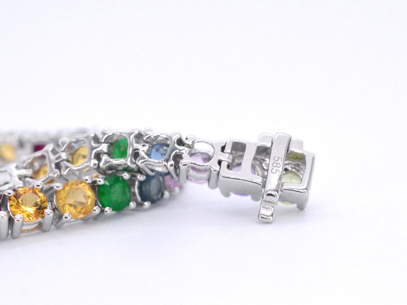 Brilliant Cut White Gold Tennis Bracelet with Multi Color Gemstones For Sale